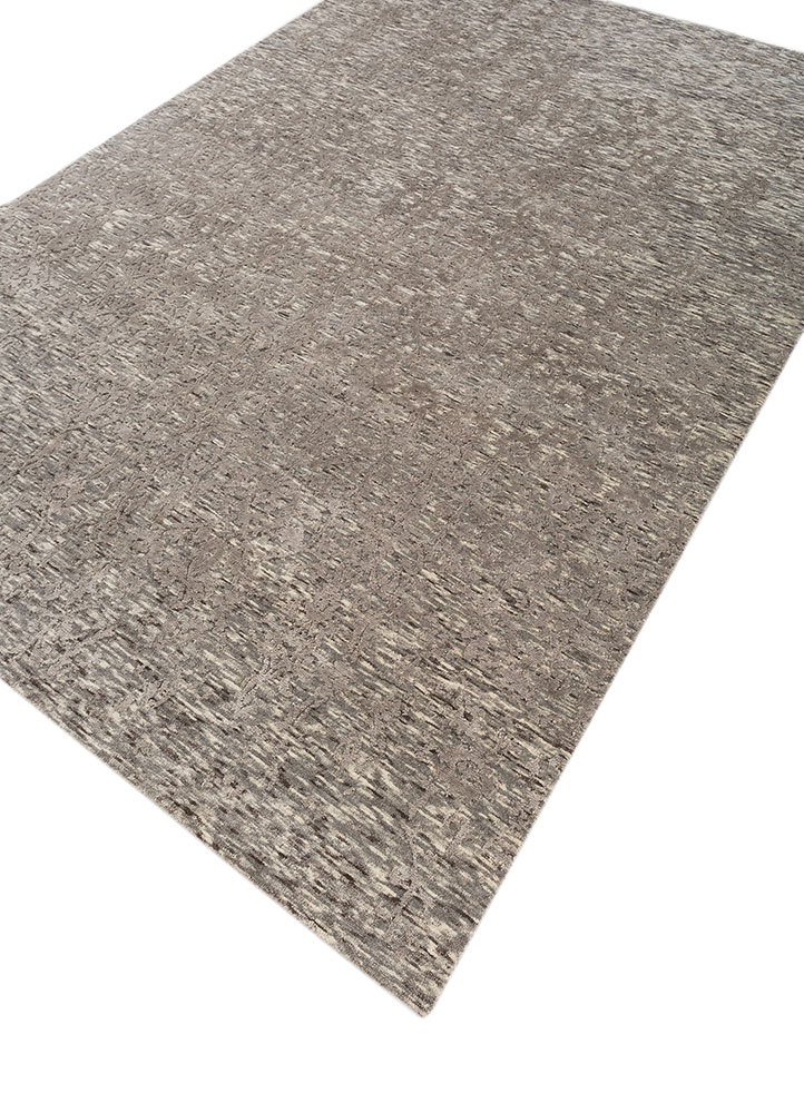 far east beige and brown wool and bamboo silk hand knotted Rug - FloorShot