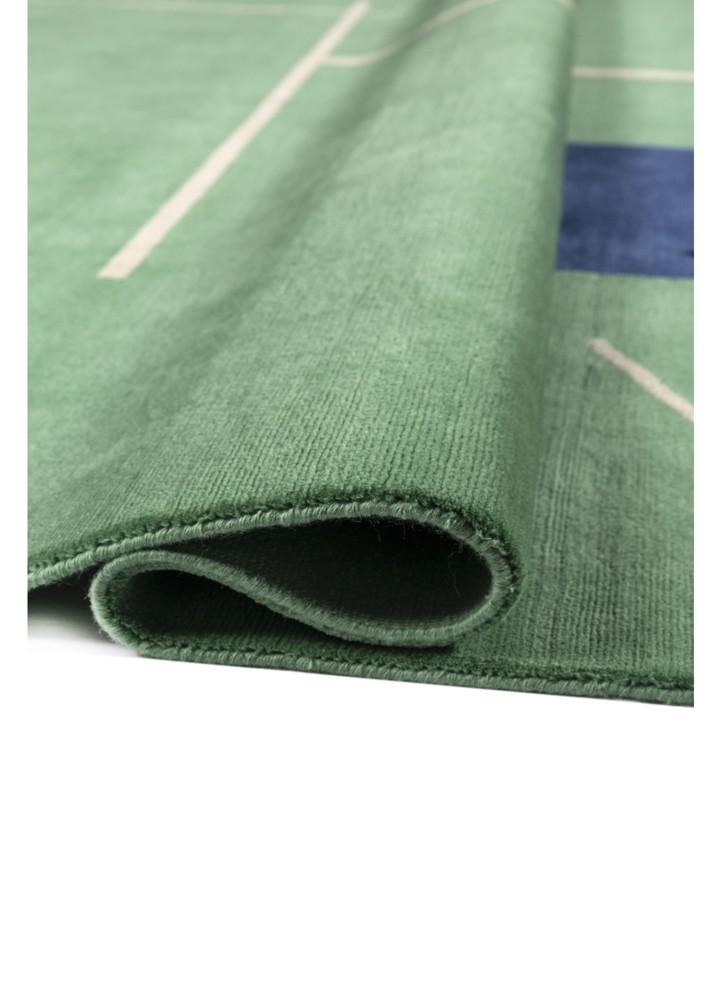 sthir green wool hand knotted Rug - FloorShot