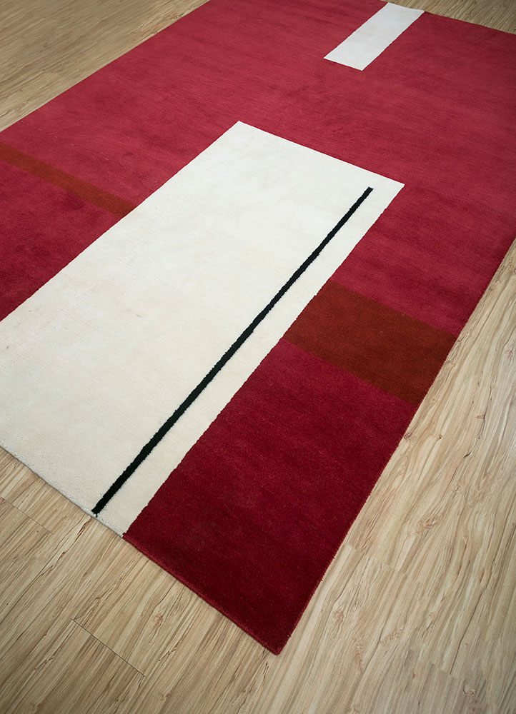 sthir red and orange wool hand knotted Rug - FloorShot