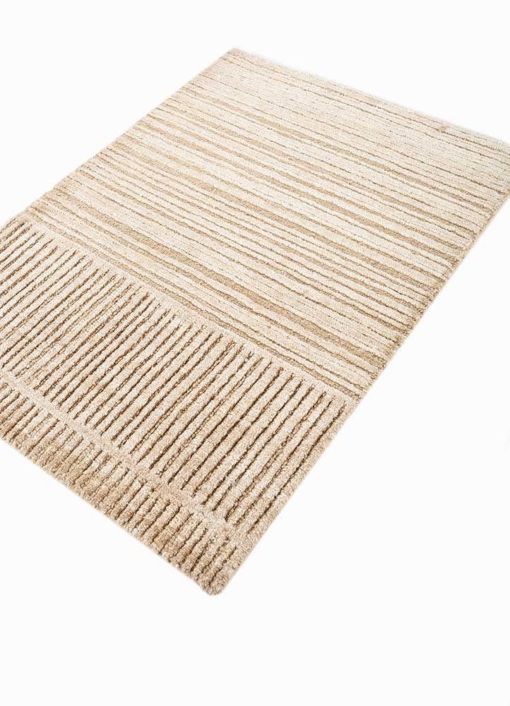 azalea beige and brown wool and silk hand knotted Rug - FloorShot