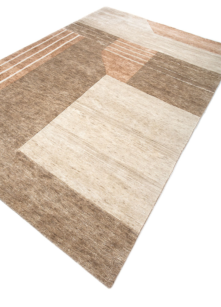 blythe beige and brown wool hand knotted Rug - FloorShot
