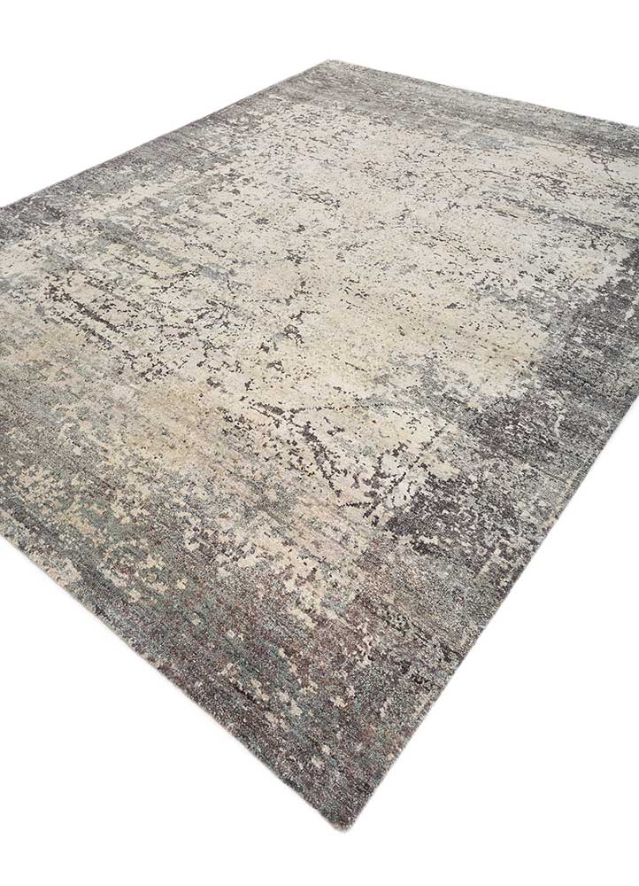 gulmarg grey and black silk hand knotted Rug - FloorShot