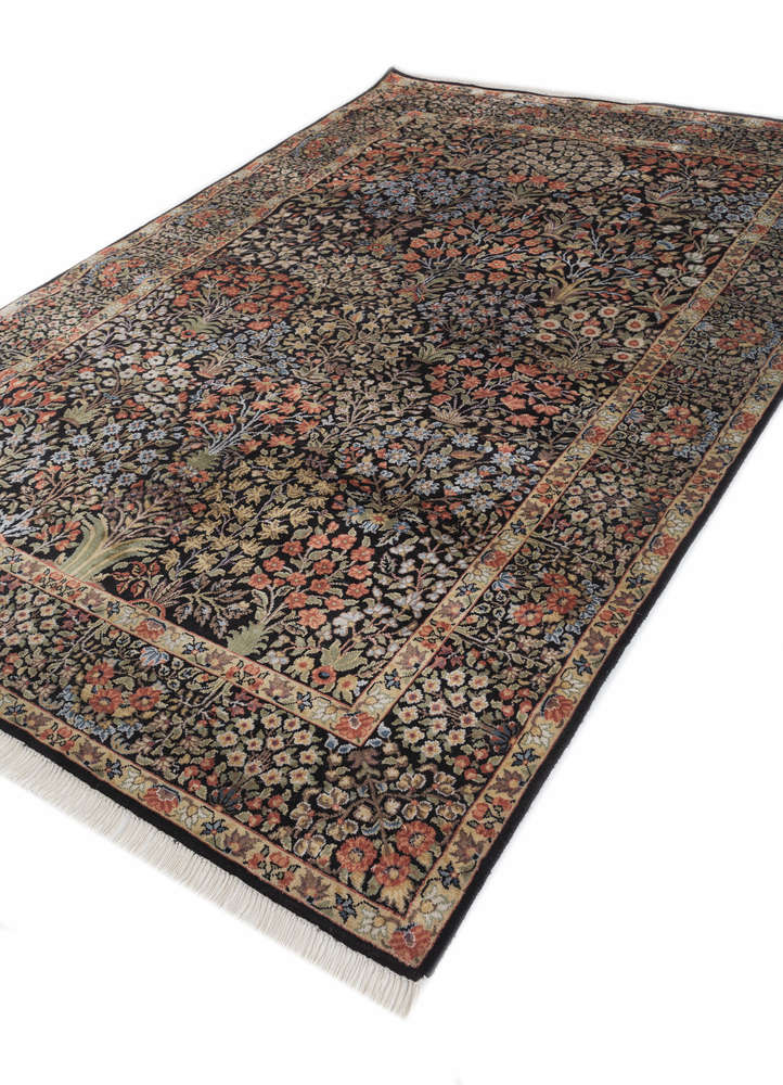 gulmarg grey and black silk hand knotted Rug - FloorShot