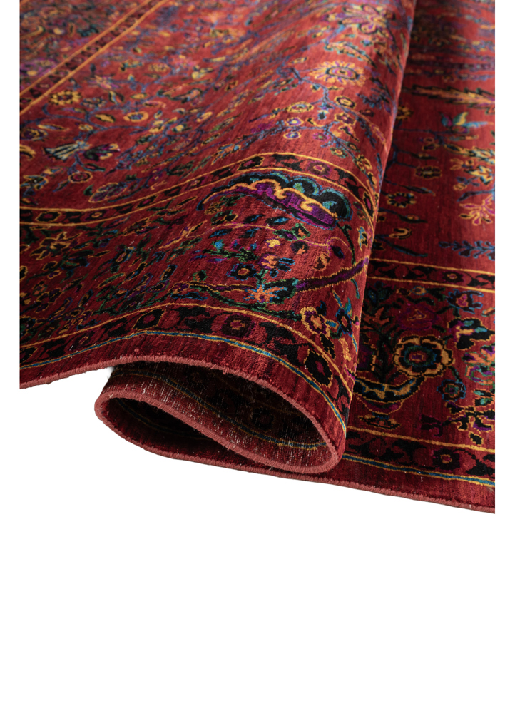 gulmarg red and orange silk hand knotted Rug - FloorShot