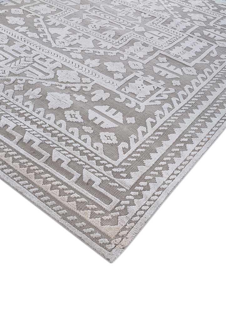 thyme grey and black wool and bamboo silk hand knotted Rug - FloorShot