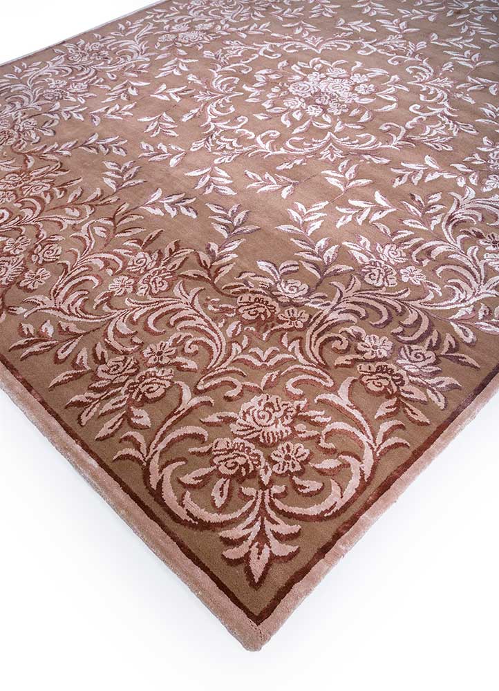 aurora beige and brown wool and bamboo silk hand knotted Rug - FloorShot