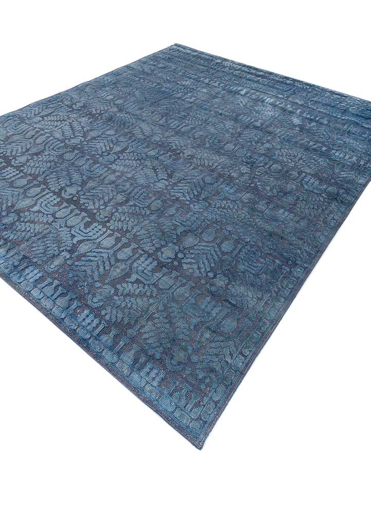 far east blue wool and bamboo silk hand knotted Rug - FloorShot