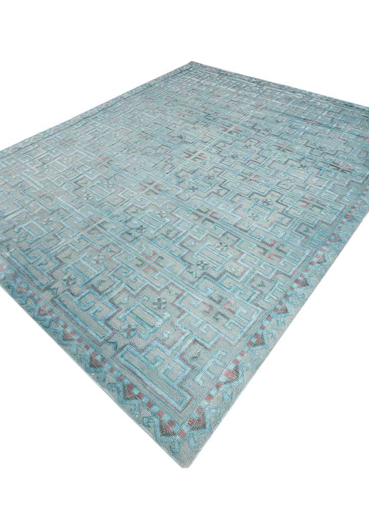 erbe blue wool and bamboo silk hand knotted Rug - FloorShot