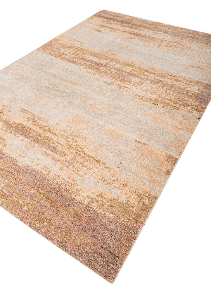 entropy beige and brown wool and bamboo silk hand knotted Rug - FloorShot
