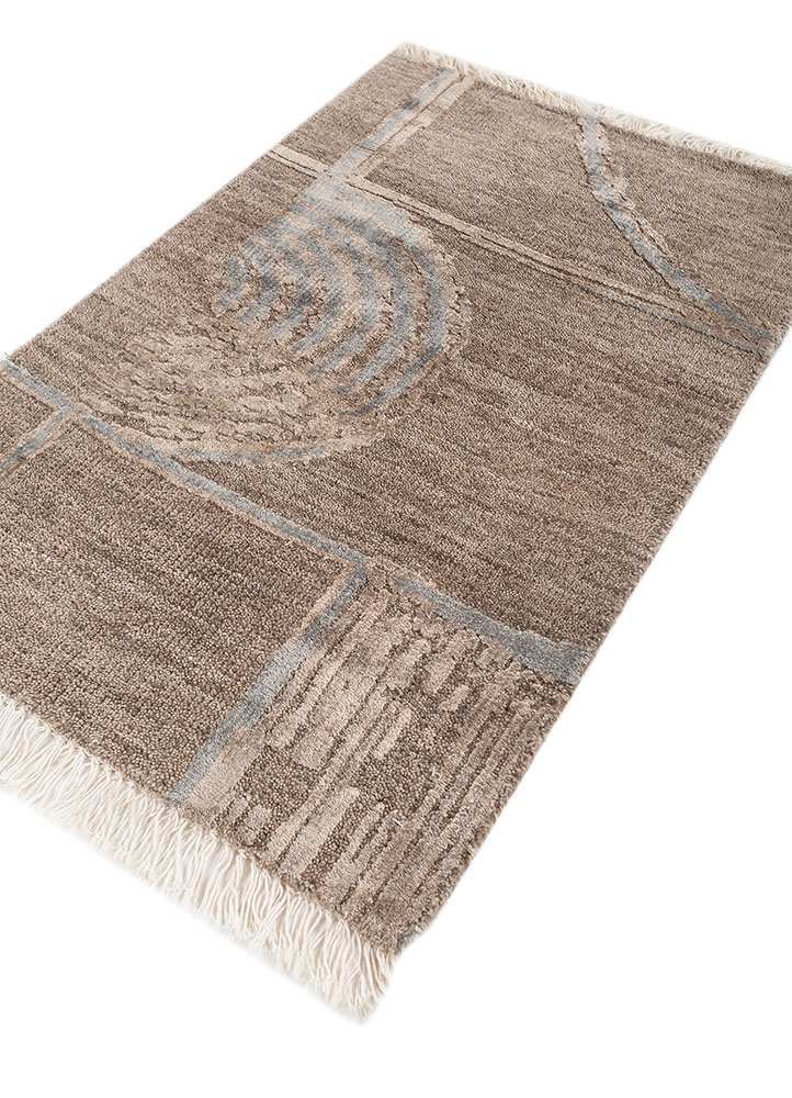 aprezo beige and brown wool and bamboo silk hand knotted Rug - FloorShot