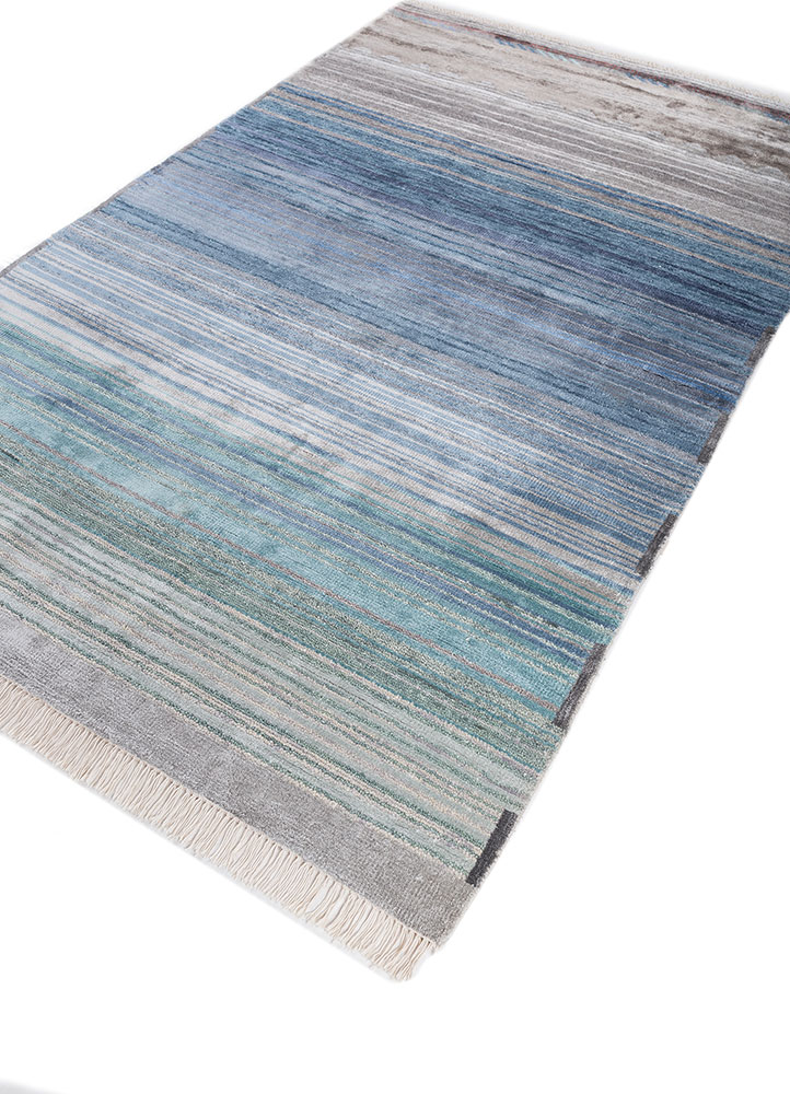 azalea blue wool and bamboo silk hand knotted Rug - FloorShot
