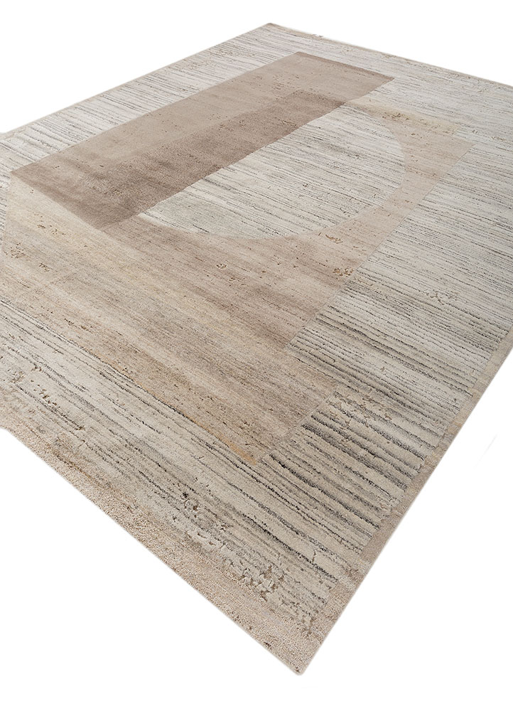 aakar by kavi ivory afghan wool and bamboo silk hand knotted Rug - FloorShot