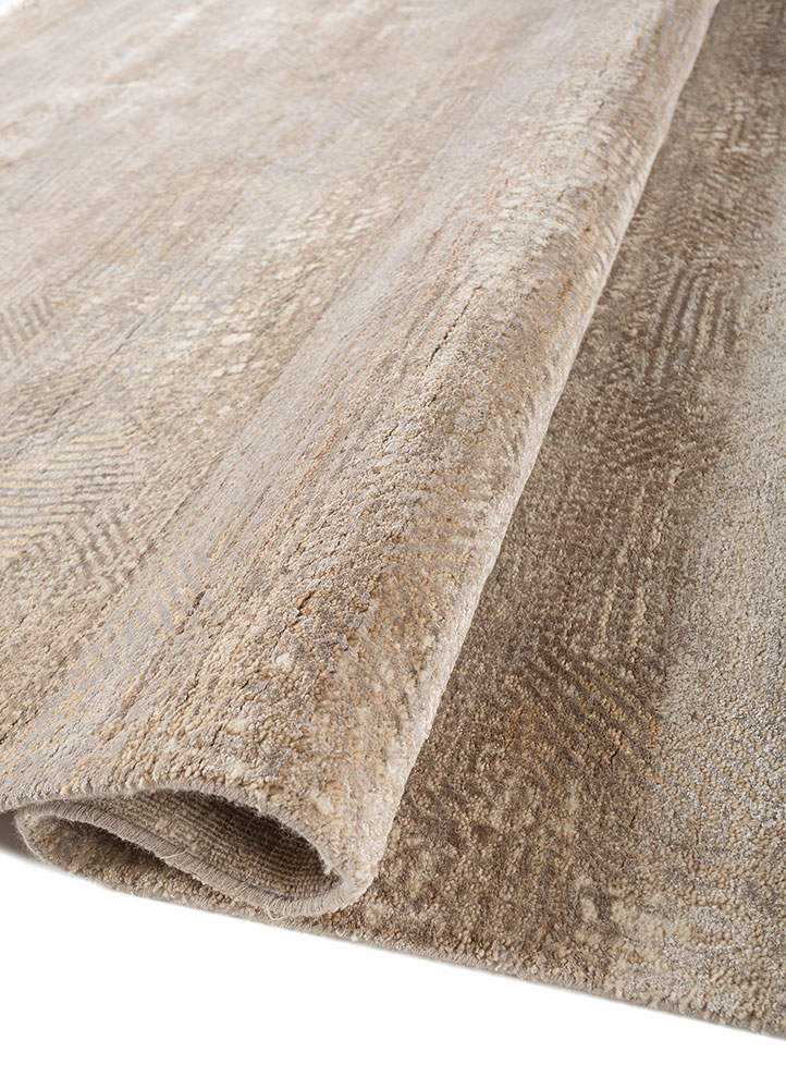 entropy beige and brown wool and bamboo silk hand knotted Rug - FloorShot