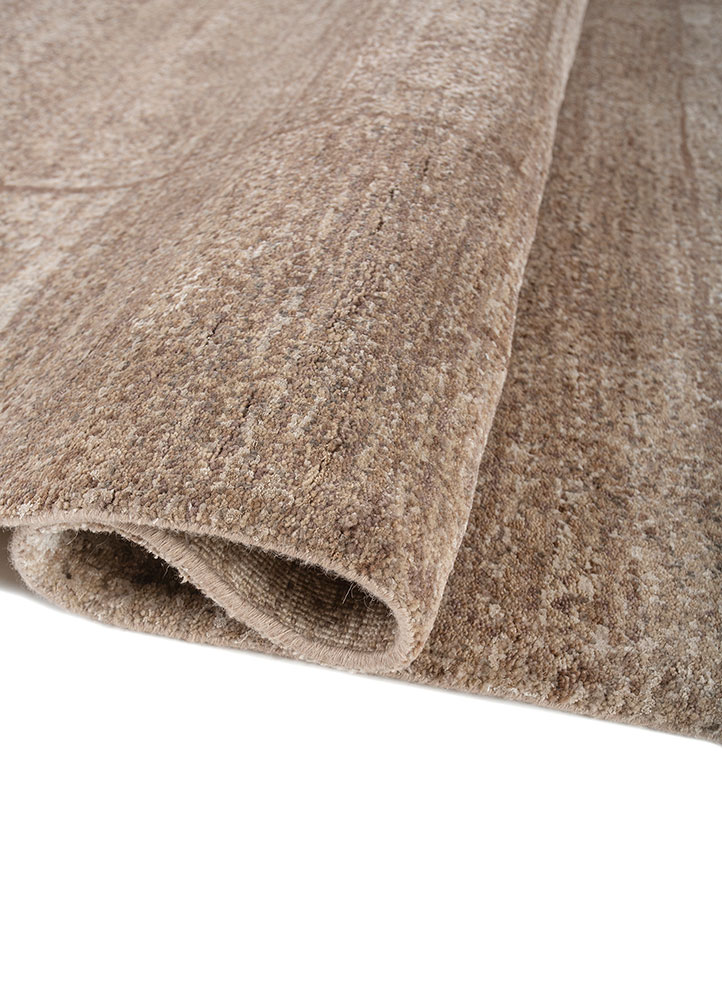 entropy beige and brown wool and bamboo silk hand knotted Rug - FloorShot