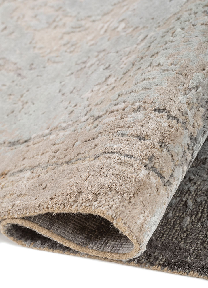 entropy beige and brown wool and bamboo silk hand knotted Rug - FloorShot