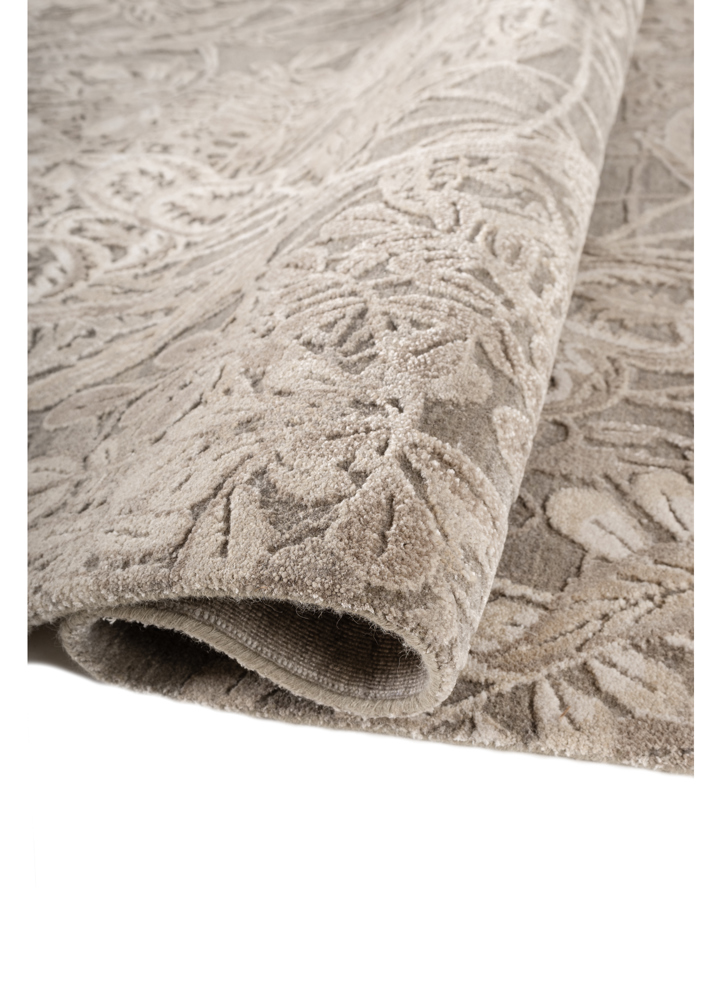 pansy beige and brown wool and bamboo silk hand knotted Rug - FloorShot