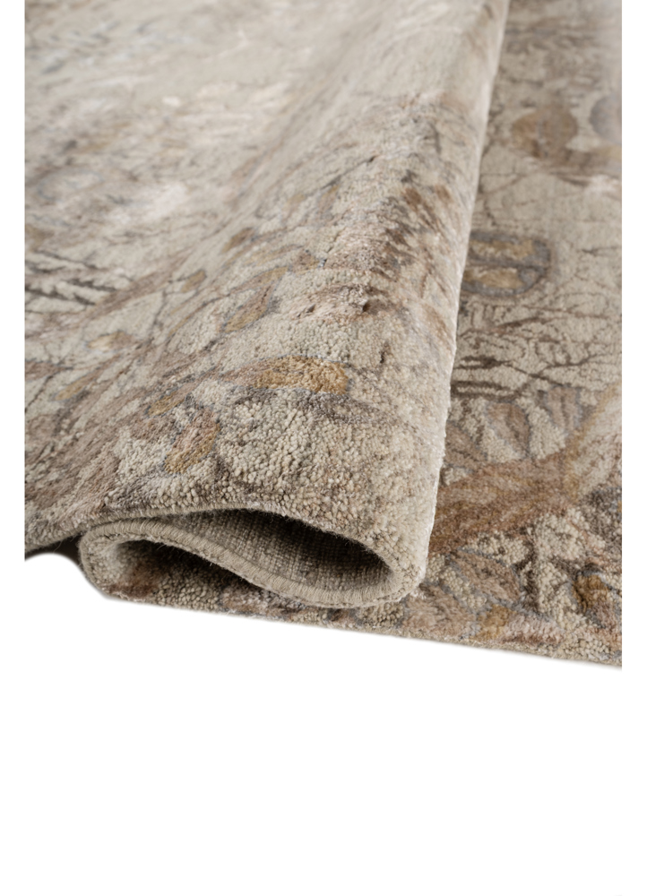 pansy green wool and bamboo silk hand knotted Rug - FloorShot