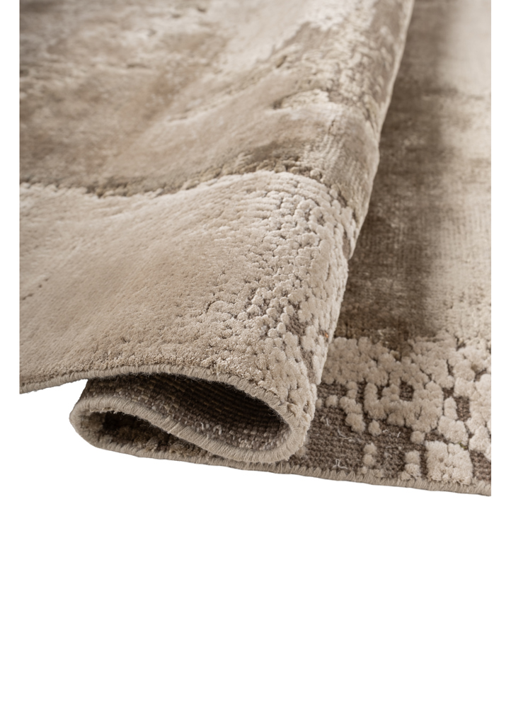 entropy beige and brown wool and bamboo silk hand knotted Rug - FloorShot
