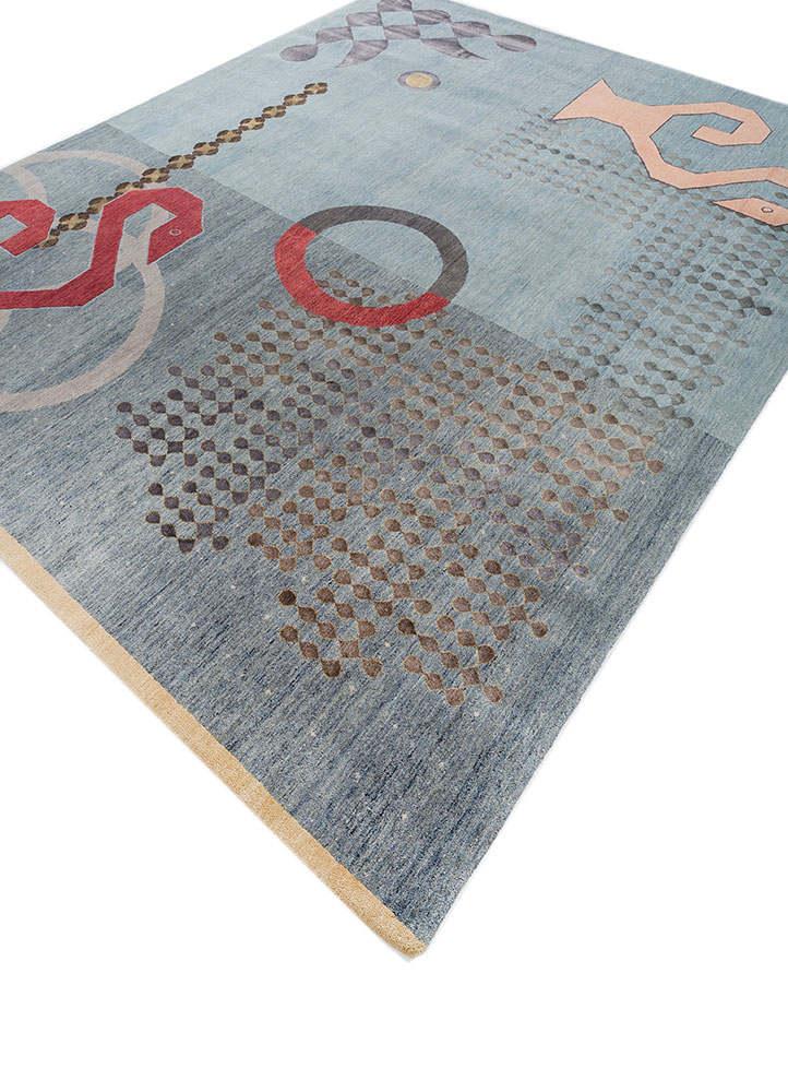 kolam blue wool and bamboo silk hand knotted Rug - FloorShot