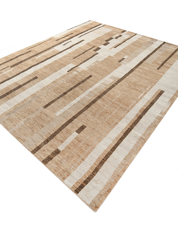 blythe beige and brown wool hand knotted Rug - FloorShot