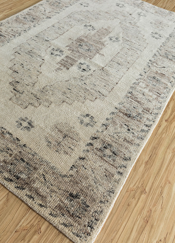 thyme beige and brown wool hand knotted Rug - FloorShot