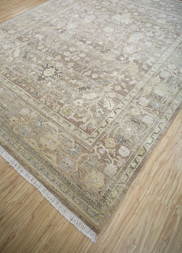 viscaya beige and brown wool hand knotted Rug - FloorShot