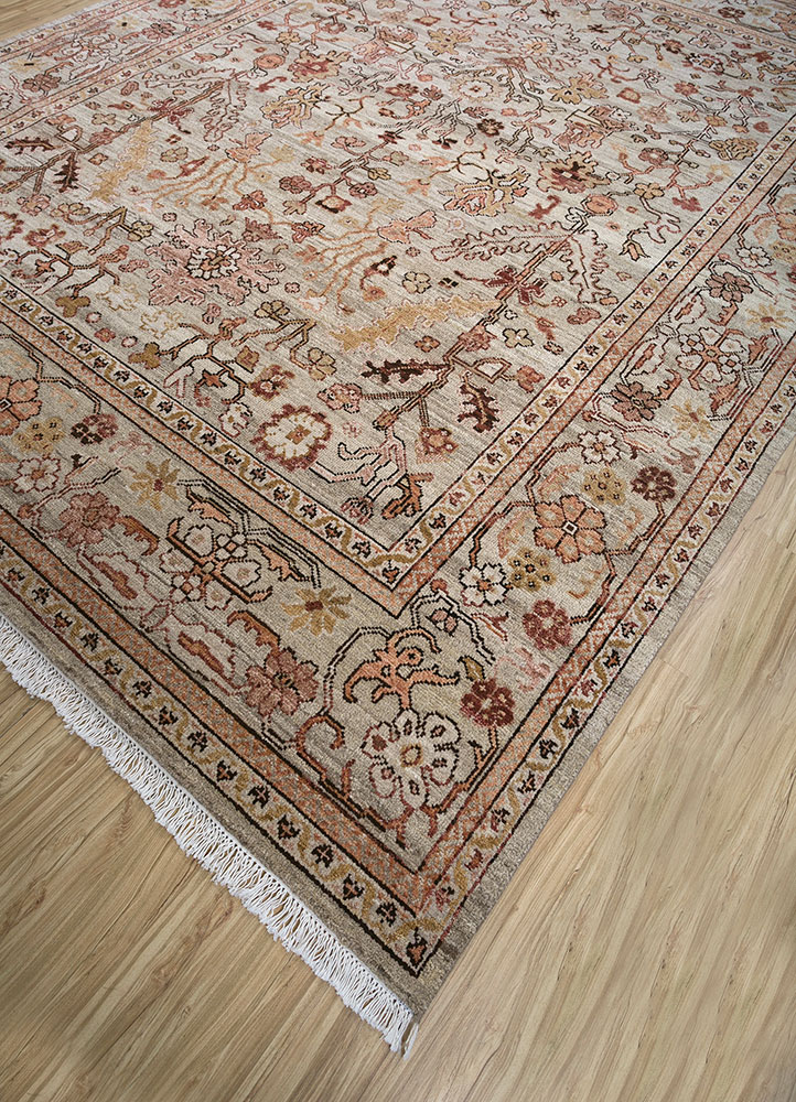 viscaya beige and brown afghan wool hand knotted Rug - FloorShot