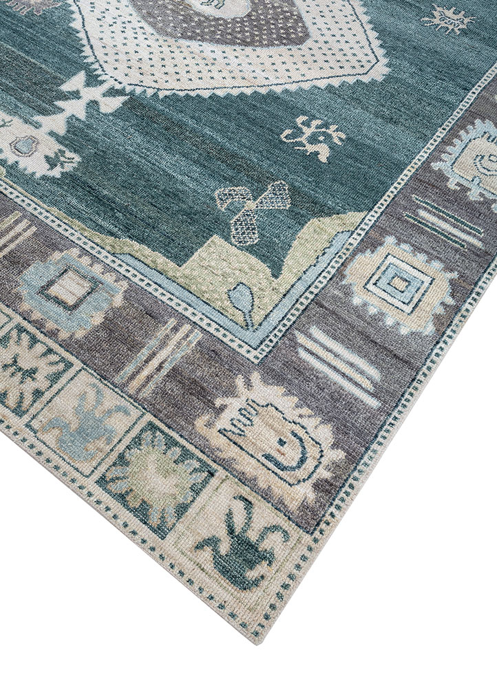 thyme blue wool hand knotted Rug - FloorShot