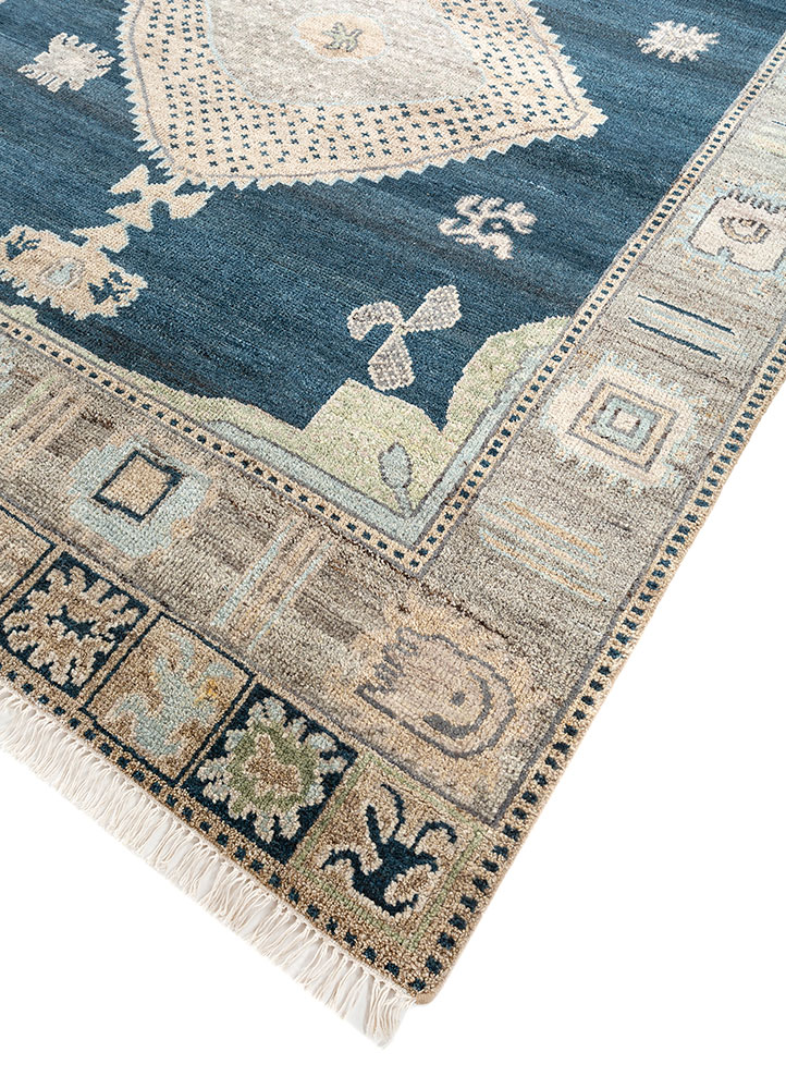 thyme blue wool hand knotted Rug - FloorShot