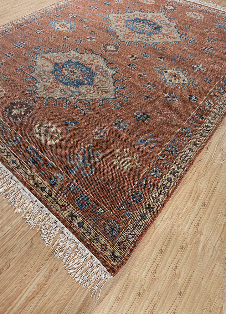 erbe red and orange wool hand knotted Rug - FloorShot