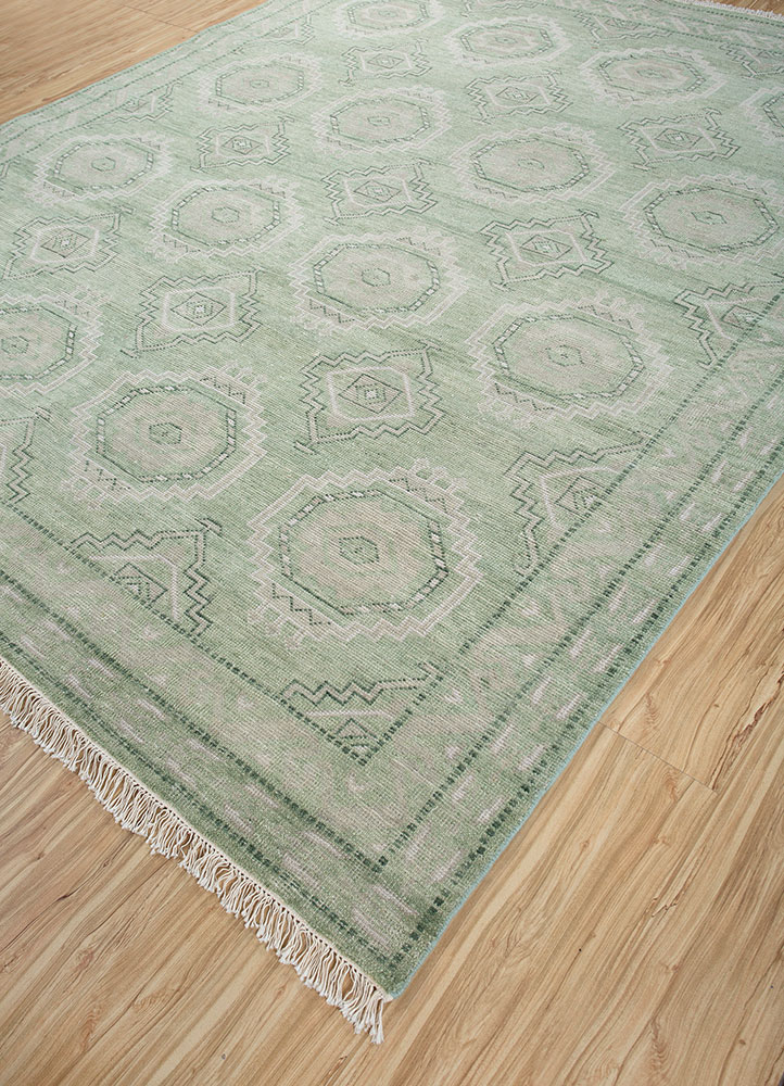 savana green wool hand knotted Rug - FloorShot