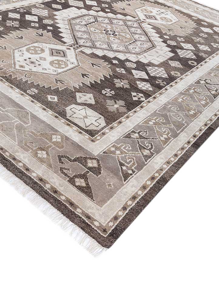 savana beige and brown wool hand knotted Rug - FloorShot