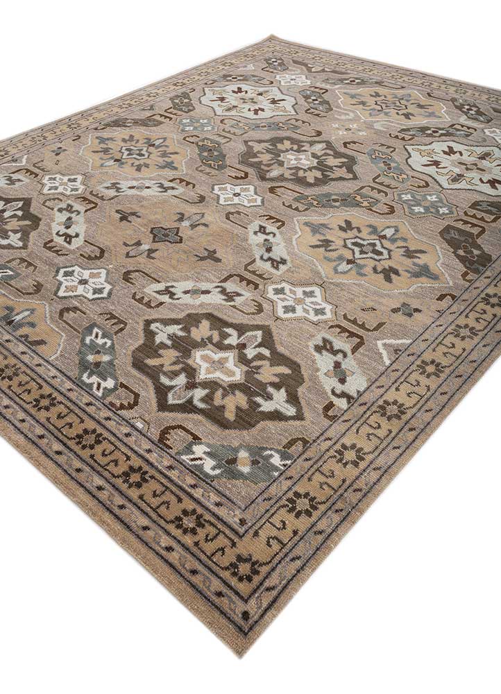 erbe beige and brown wool hand knotted Rug - FloorShot