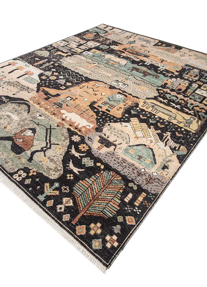 erbe grey and black wool hand knotted Rug - FloorShot