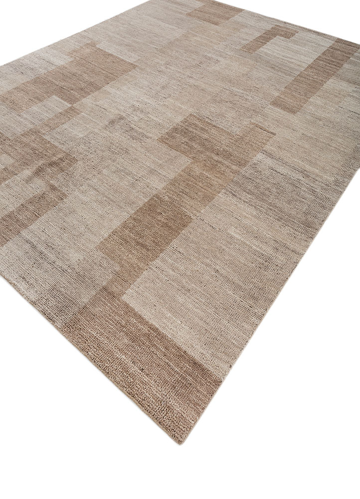 blythe beige and brown wool hand knotted Rug - FloorShot