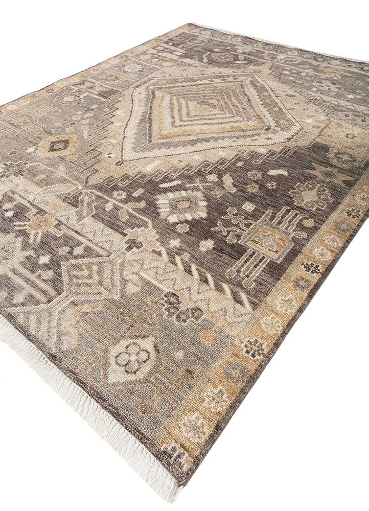 thyme beige and brown wool hand knotted Rug - FloorShot