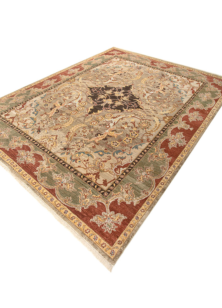 gulnar beige and brown wool hand knotted Rug - FloorShot