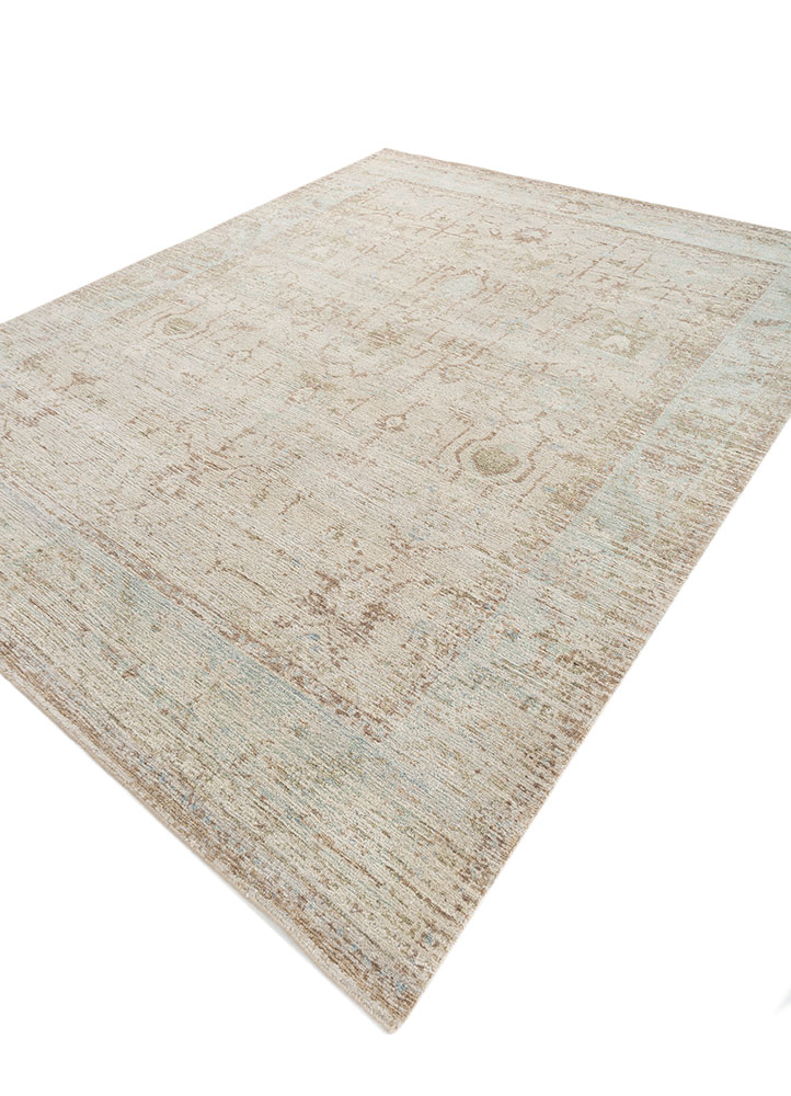 viscaya beige and brown wool hand knotted Rug - FloorShot