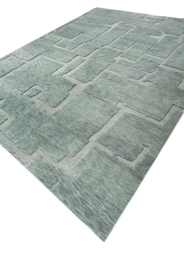 zuri blue wool hand knotted Rug - FloorShot