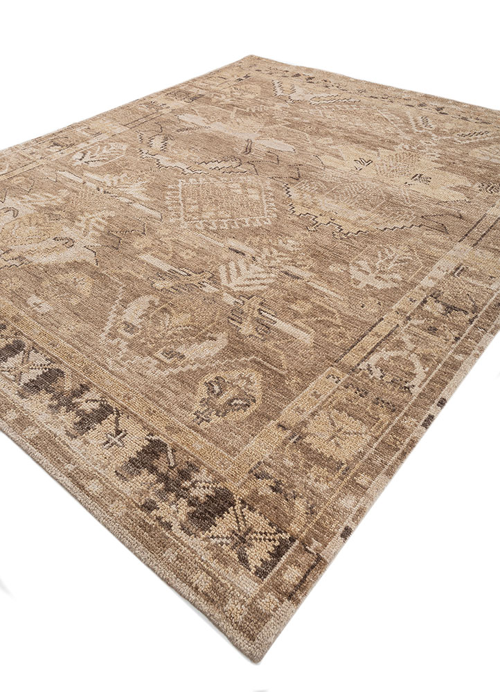 viscaya beige and brown wool hand knotted Rug - FloorShot