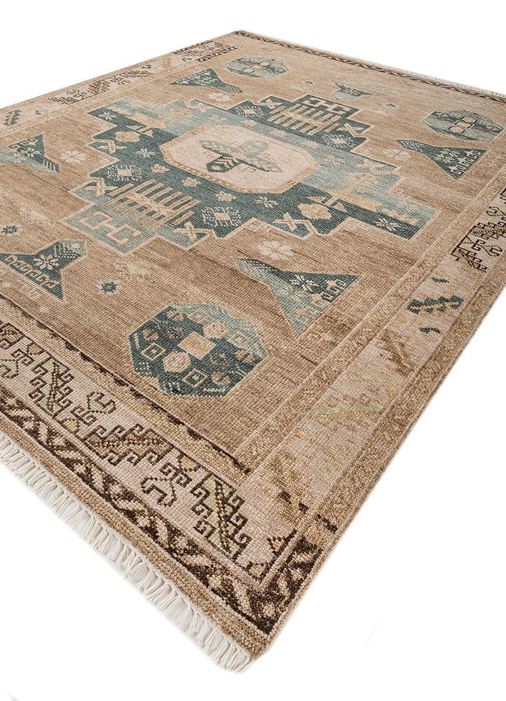 thyme beige and brown wool hand knotted Rug - FloorShot