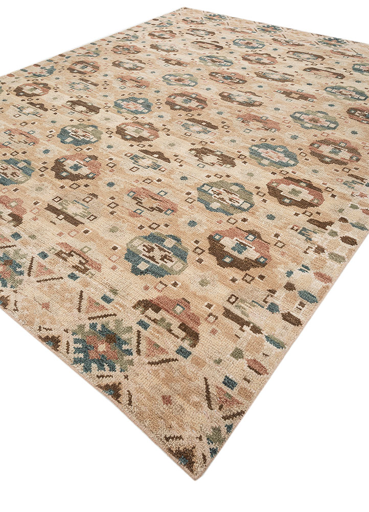 erbe beige and brown wool hand knotted Rug - FloorShot