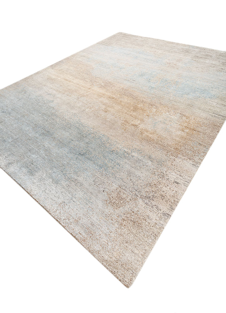 afterglow by kavi blue afghan wool and silk hand knotted Rug - FloorShot