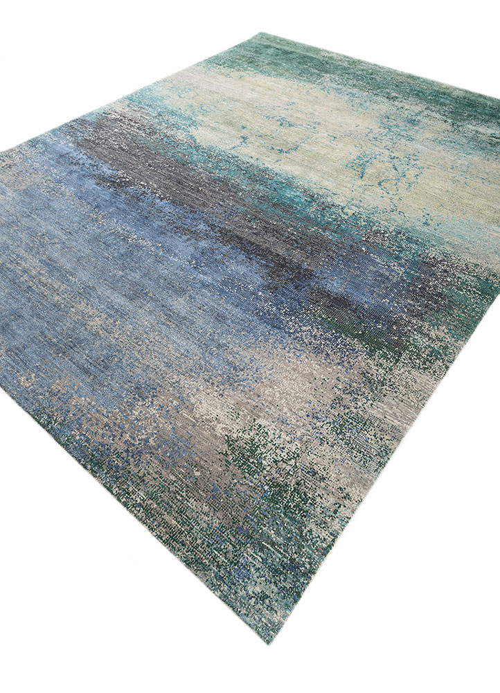 afterglow by kavi grey and black afghan wool and silk hand knotted Rug - FloorShot