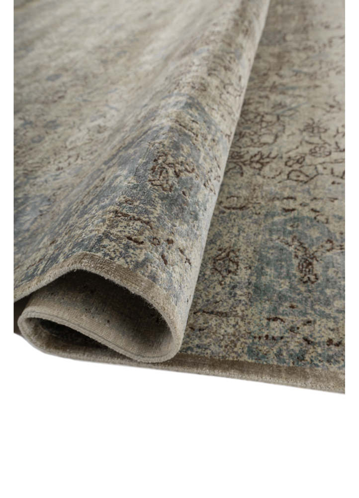 aurora ivory wool and silk hand knotted Rug - FloorShot