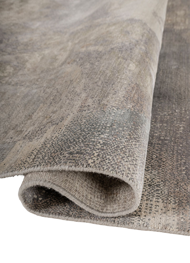 aprezo grey and black wool and silk hand knotted Rug - FloorShot