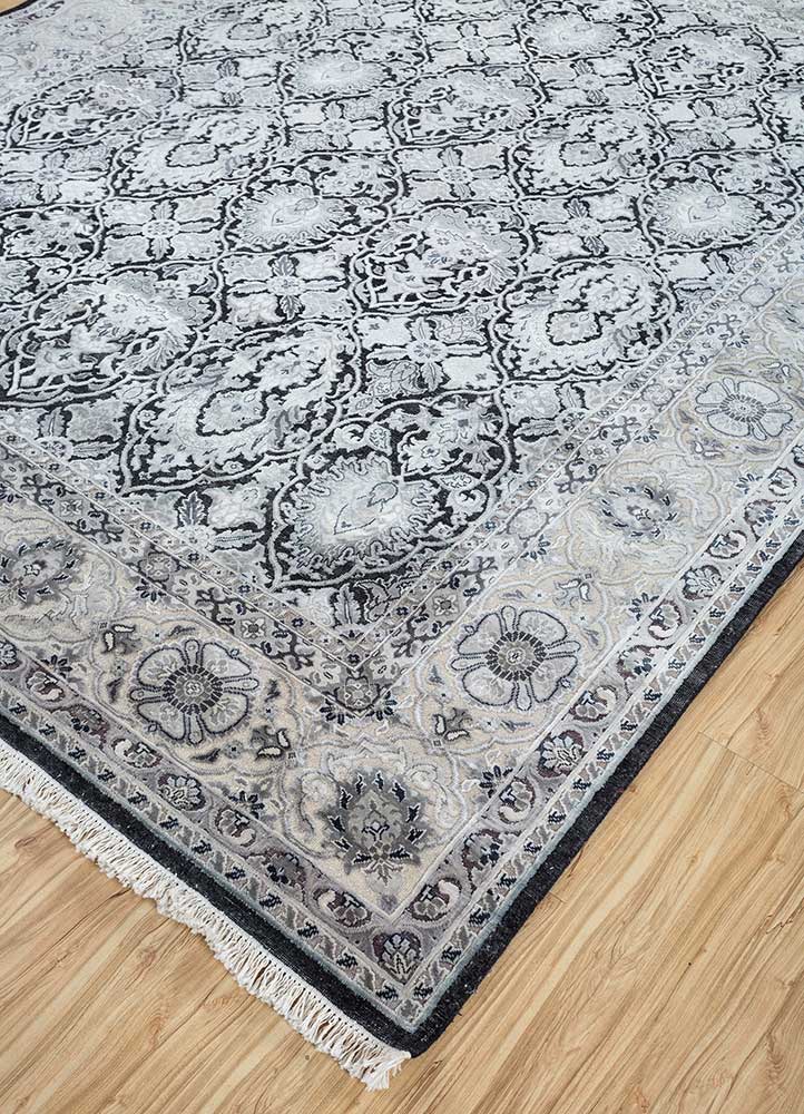 cyanna grey and black wool and silk hand knotted Rug - FloorShot