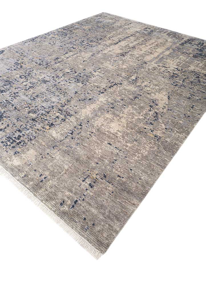 entropy blue wool and silk hand knotted Rug - FloorShot