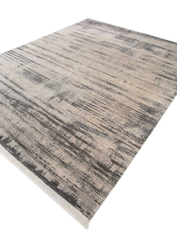 entropy ivory wool and silk hand knotted Rug - FloorShot