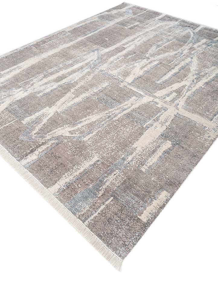 entropy ivory wool and silk hand knotted Rug - FloorShot